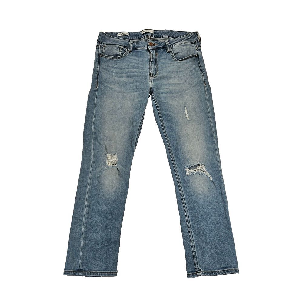 Vigoss Jeans Womens Marley Crop Straight Womens 29 Denim Stretch Distressed Blue